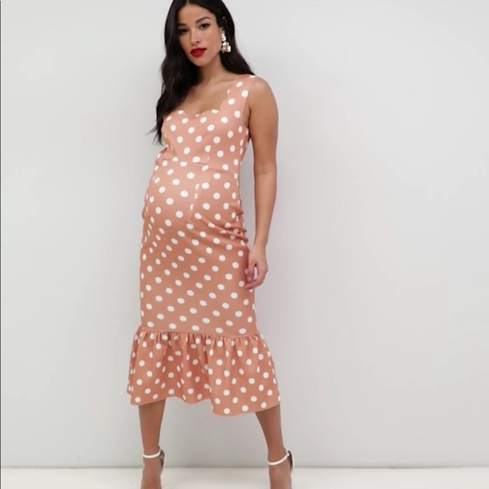 ASOS Maternity polkadot scallop bodycon midi dress